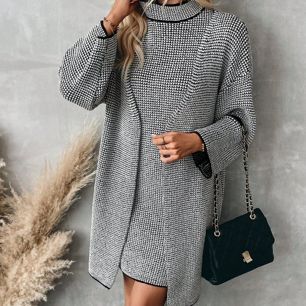 Multicolor Casual Women's Long Sleeve Cardigan & Stand Collar mini dress set - Picture 1 of 8